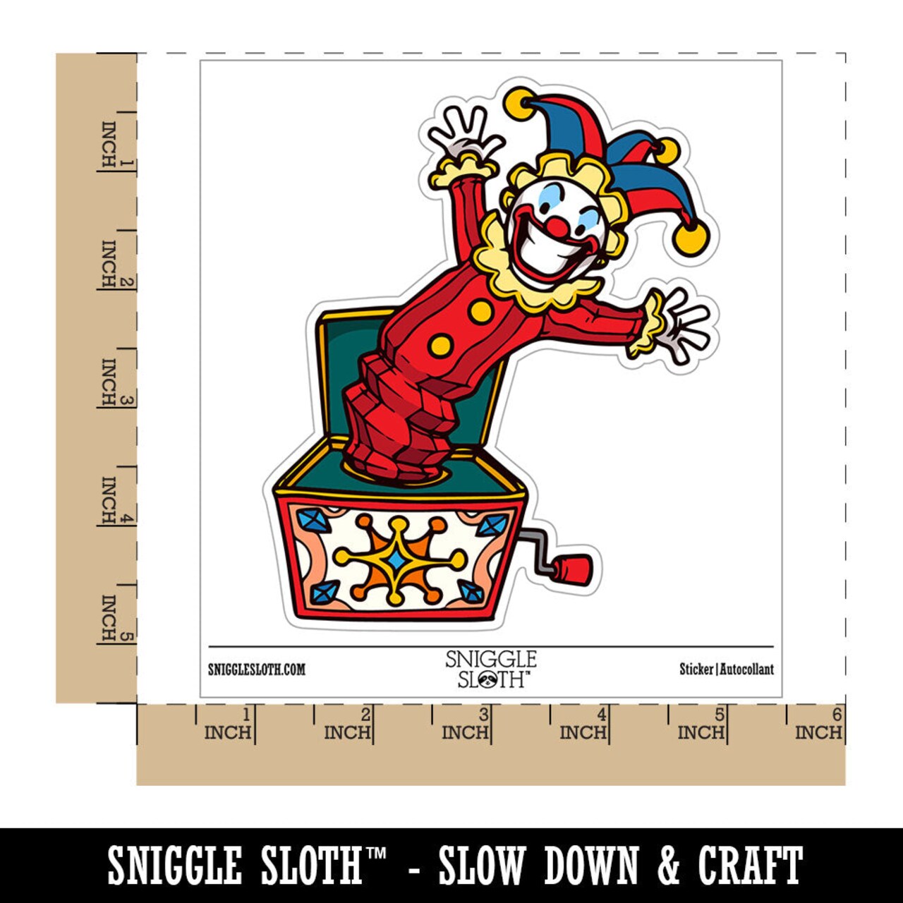Water Bottle Sticker Set Jack-In-The-Box Circus Clown Toy Cute Waterproof Vinyl Stickers Pack Decal, Skateboard, Laptop, Car, Window, Bumper - 5 Pack